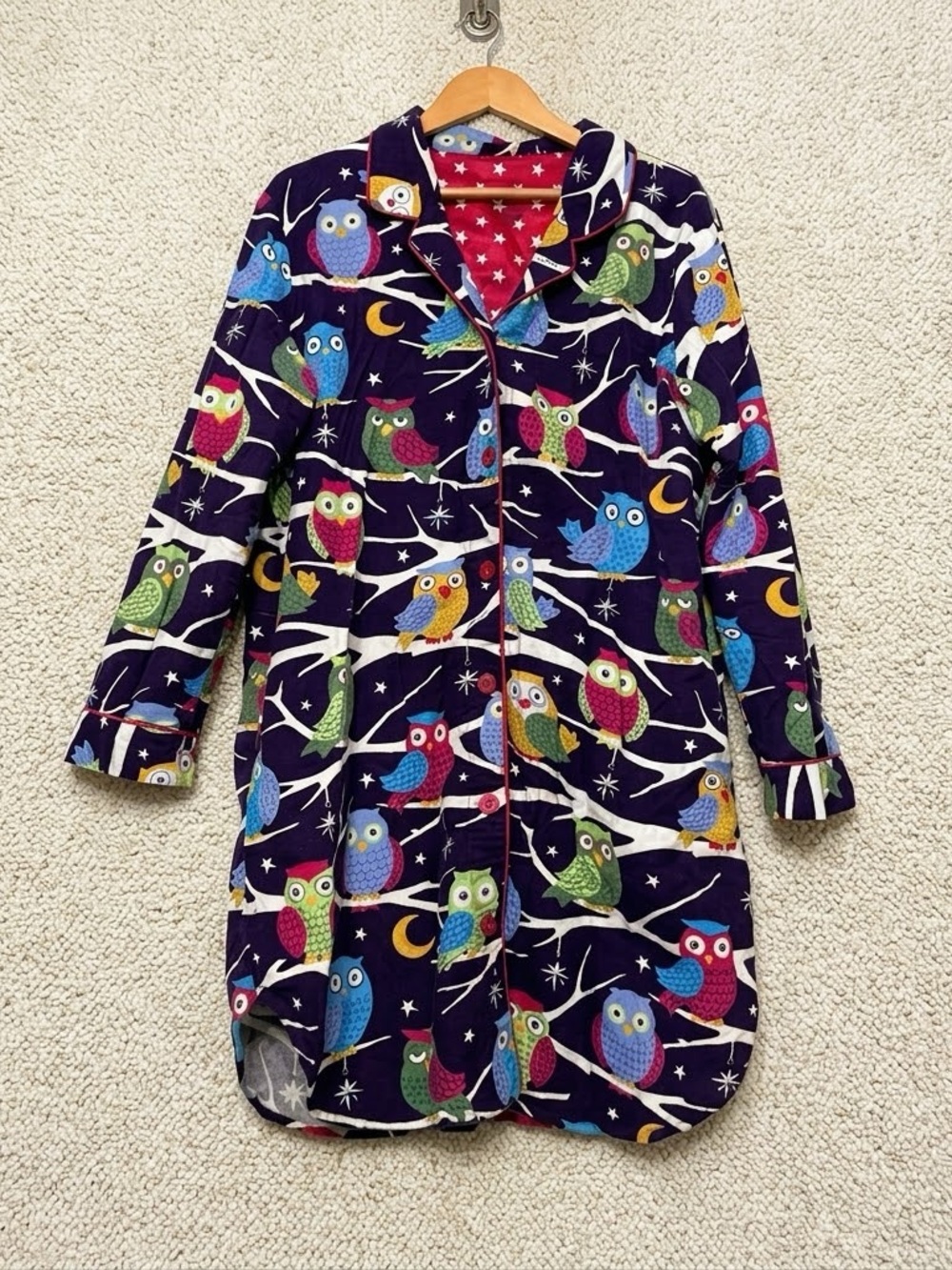 Nick & Nora 100% Cotton Flannel Nightgown Sleepshirt Owls Colorful Women’s XXL